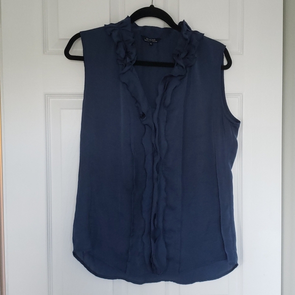Blue silky ruffle front top - Picture 1 of 6